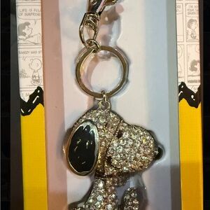 Peanuts Silver Glitter Snoopy Keychain with Black Enamel Ear
